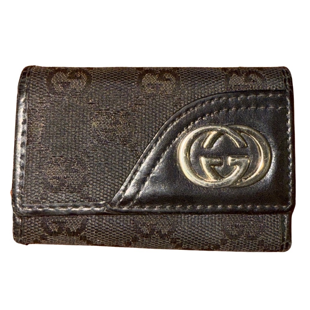 Gucci GG Interlocking Logo Black Canvas and Leather 6-Ring Key Holder Authentic
